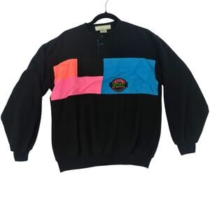 VTG VOIT Sweater Mens Medium Retro 80s Colorblock Snap Neck Sportwear Streetwear